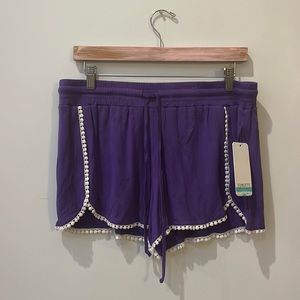 Sunsets California,Vivid Violet,Pockets,Lace Trim,Boho Style,Island Shorts,M,NWT